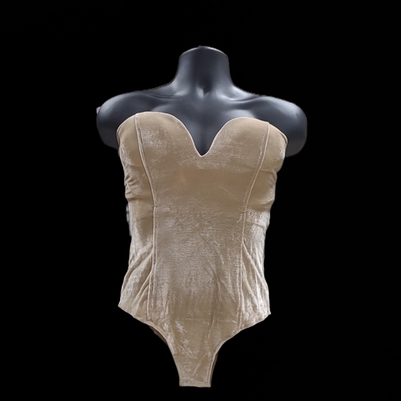 Ladies Beige Faux Velvet Lace up Body Suit - Picture 5 of 5